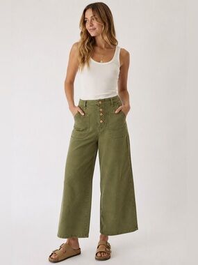 Jules & James Small Olive Green High Rise Wide Leg Cropped Utility Pants